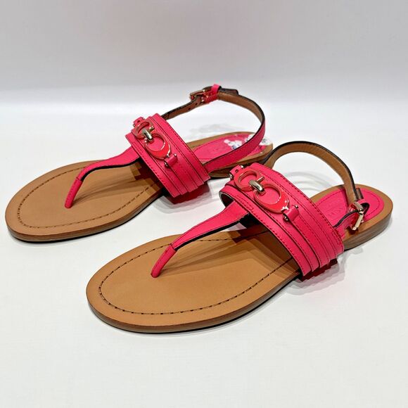NWOB Coach Sammy Signature Pink Leather Slingback Thong Sandals Women Size 6.5B - Picture 1 of 11